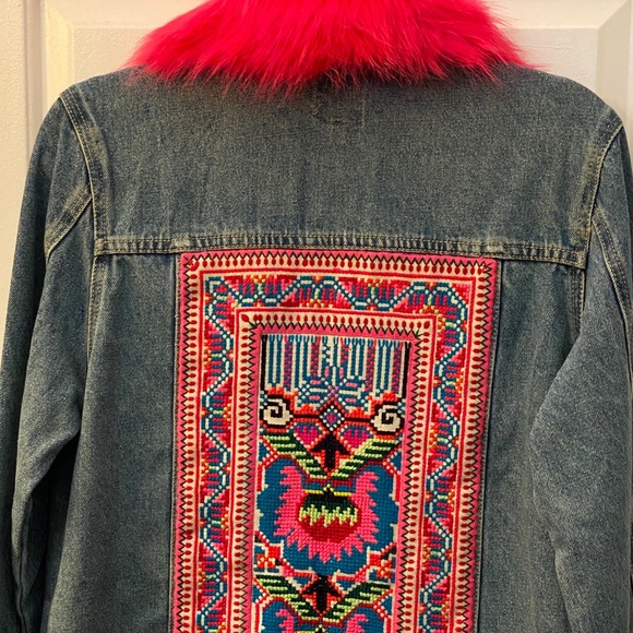 Embellished patchwork Embroidered Jean Jacket - Picture 1 of 5